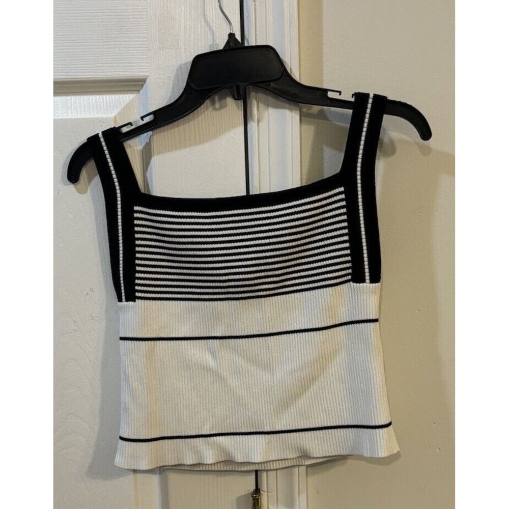 Listicle Women's Sz M Tank Shirt Black & White Striped Cropped Boutique